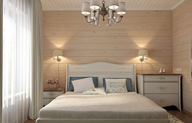 Имитация бруса в интерьере спальни